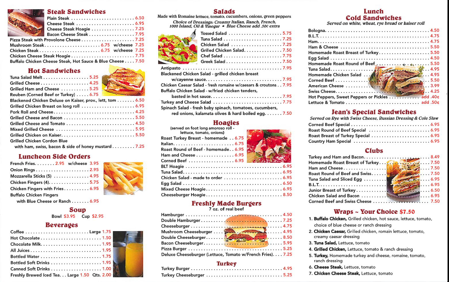 Jean's Luncheonette Menu 2016